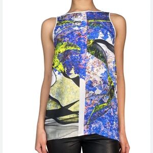 Clover Canyon Space Garden Sleeveless Split Back Floral Top NWT